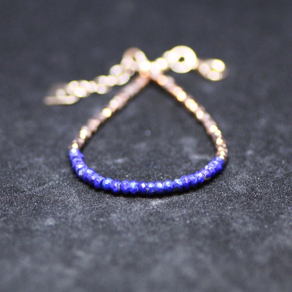 Handmade Natural Lapis Lazuli Bracelet 14k Rose Gold Filled, December Birthstone - Picture 3 of 6